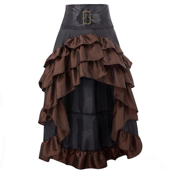 

dihope women medieval retro skirts high waist long irregular ruffled stitching cake buckle skirt casual plus size party skirt, Black