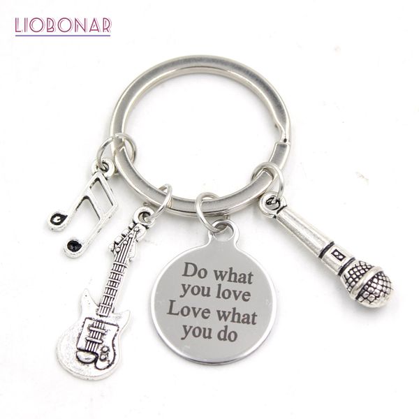 

1pc new arrival stainless steel key ring musician bangle music note guitar microphone key chain music lovers gifts jewelry, Silver