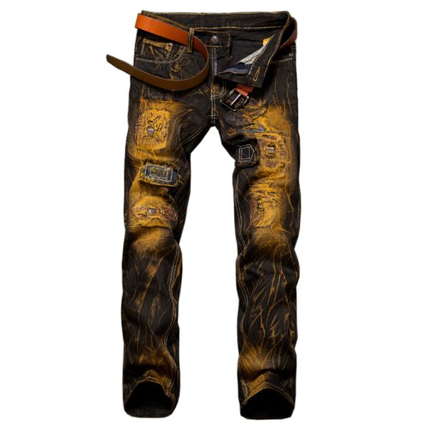 

Hip Hop Jeans Men Fashion Straight Men Designer Clothes Motorcycle Black Ripped Jeans for Men Denim Biker Jeans