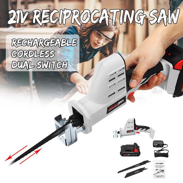 

21v portable charging cordless electric li-ion reciprocating saw wood metal saws cutting tool w/ 2 blades power tools 46.98