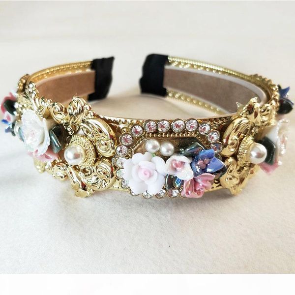 

fashionable pearls rhinestone retro palace baroque headdress crown luxury velvet hairband card wedding hair accessory s919