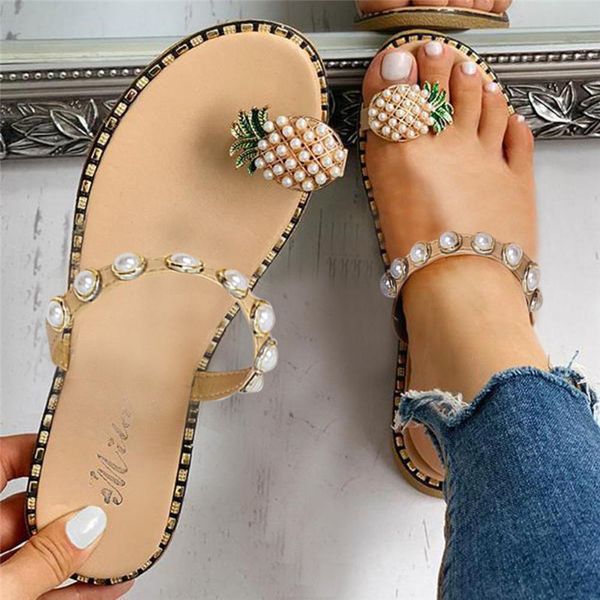

slippers beach flip flops rhinestone shoes woman women flat bohemian summer slipper ladies fashion crystal solid pearl sandals, Black