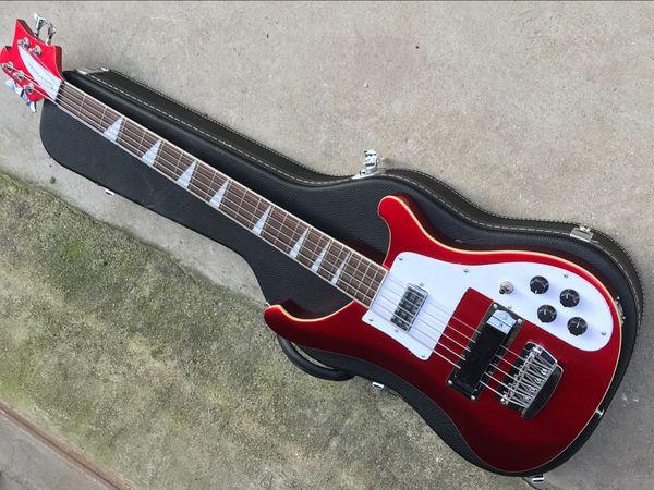 5 cordas 4003 Fogo GLO GLO Metálico Vermelho Elétrico Baixo Guitarra Chrome Hardware, Branco Pearloide Triângulo Fingerboard Inlay