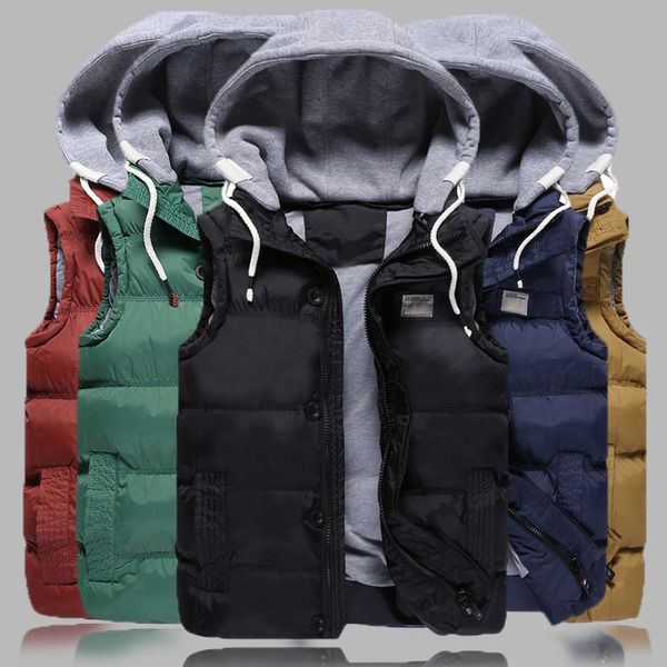 

2017 new style men's thicken slim casual vests hat detachable vest for winter youth trend big plus size m-5xl five colors colete, Black;white