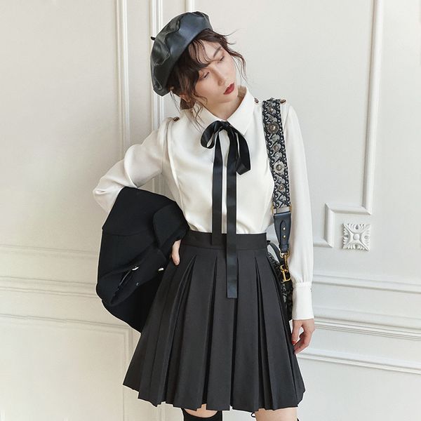

french counter light chen xiaoying contrast tie high texture special design classic collection shirt female, White