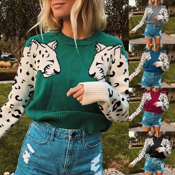 

women's sweaters women fashion leopard pattern long sleeve knitted female autumn winter jumper pullovers, White;black