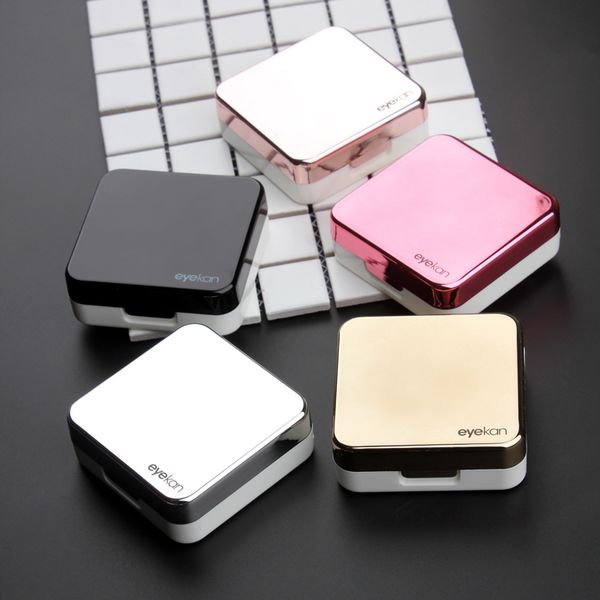 

reflective cover contact lens case with mirror color contact lenses case container cute lovely travel kit box women, Silver