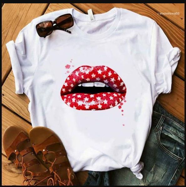 

size womens summer fashion street style female clothing lips womens designer tshirts printed casual cotton breathable plus, White
