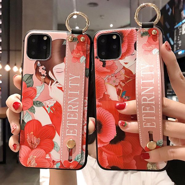 

Наручный ремешок чехол для телефона iphone Xs max 11 Pro Max Case для iphone X Xs XR 6 6S 7 8 plus Flower Girl Styl