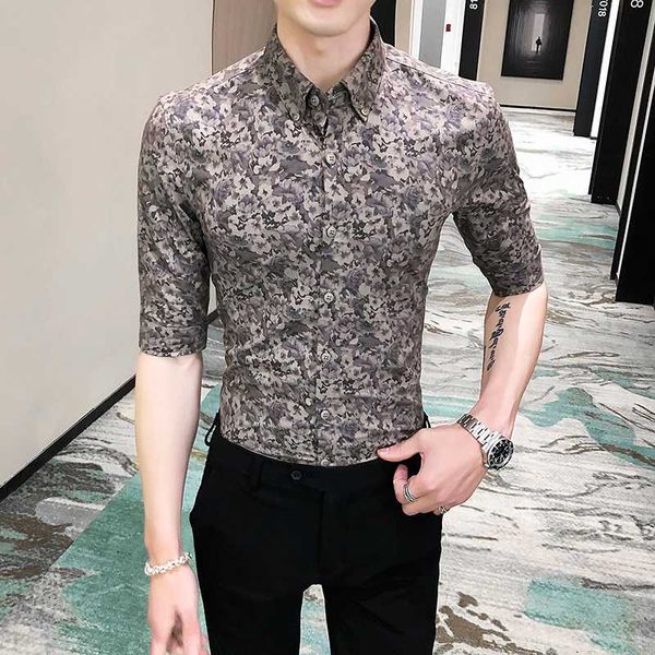 

british style 2020 summer men floral shirt brand new half sleeve printed shirts for men slim fit casual blouse homme streetwear, White;black