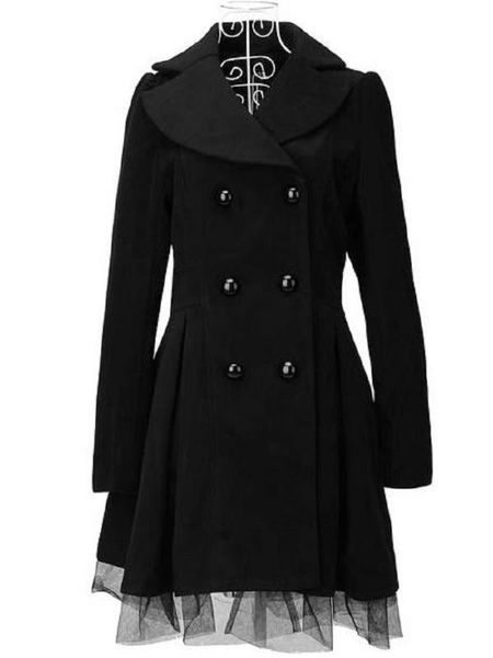 

zogaa women double-breasted white woolen dress coat, Black