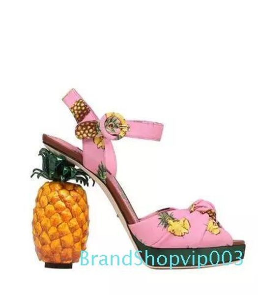 

colorful pineapple heels sandals women shoes bow tie open toe high heels gladiators unique designer summer sandalias female, Black