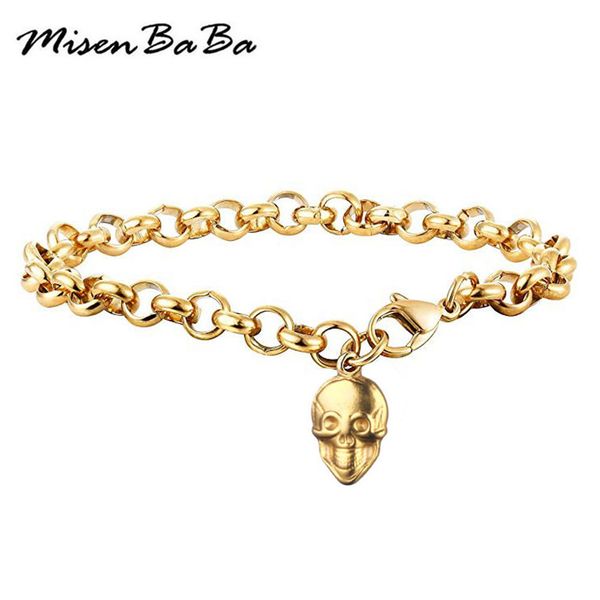 

stainless steel skeleton bracelet for women man skull gold and silver color bracelet pulseira feminina lover's jewelry, Golden;silver