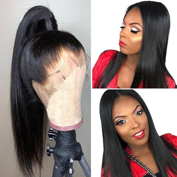 

24 inches 360 lace frontal wig up to 250 density pre plucked straight brazilian remy hair human hair lace wigs for black woman