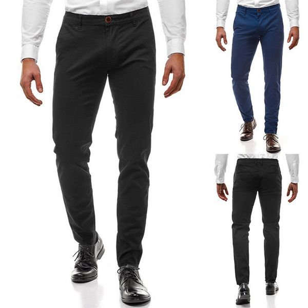 

men casual solid zipper pants pantalon homme cotton straight full length pants calca masculina slim button male trousers 2019, Black