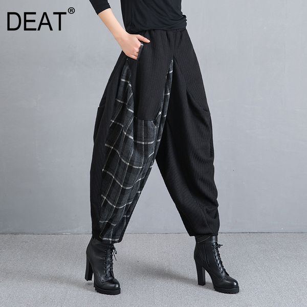 

deat] high elastic waist spliced mixed color trousers new loose fit harem pants women fashion tide spring autumn 2019 13e800, Black;white
