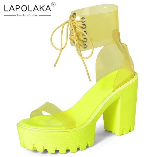 

lapolaka 2020 new fashion large size 43 women sandals super high heel with med platform cross-tied summer novelty woman pumps, Black