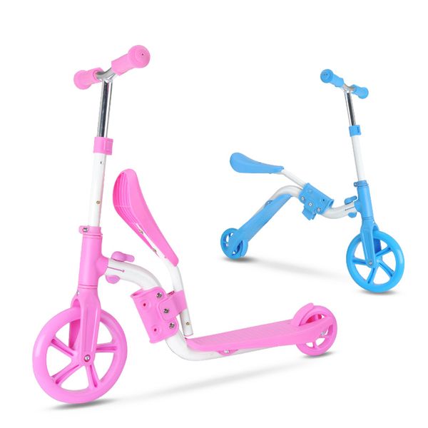 

scooter for kids children with folding seat 2-in-1 adjustable kick scooter skateboard walker bike