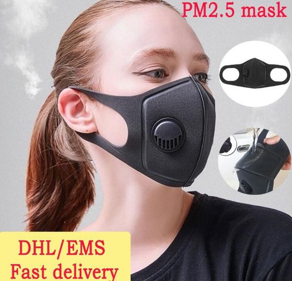 

dhl ship pm2.5 dustproof face mask breathing valve sponge mask washable reusable anti-dust fog protective masks