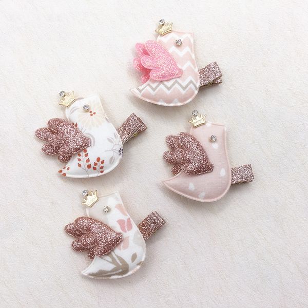 

boutique 20pcs fashion glitter crown floral bird hairpins solid gemstone tiaras animal hair clips princess hair accessories, Slivery;white