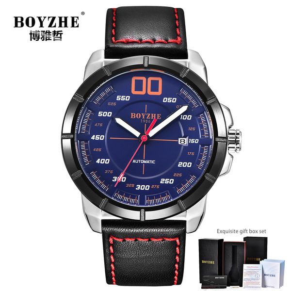 

boyzhe chronograph mechanical watch men fashion waterproof sports brand mens automatic watches relogio masculino, Slivery;brown