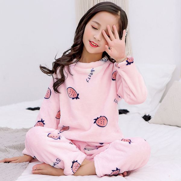 

2019 winter kids pajamas sets warm pajamas thicken boys girls sleepwear fleece cartoon blouse pants baby thermal underwear, White