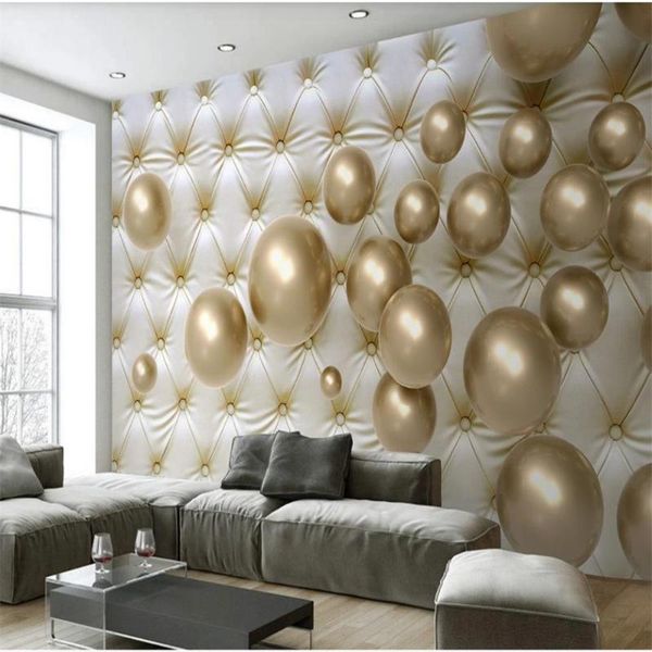

wallpapers custom any size po 3d stereo metal spherical soft bag modern tv background wall gold balls walpapers