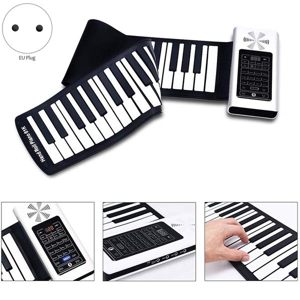 

electric roll up piano portable foldable 61 keys electronic music keyboard piano battery or usb powered with louder speaker