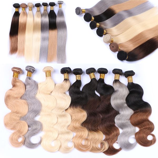 

613 1b #27 #30 grey color hair weave straight human hair bundles body wave remy brazilian hair extensions, Black