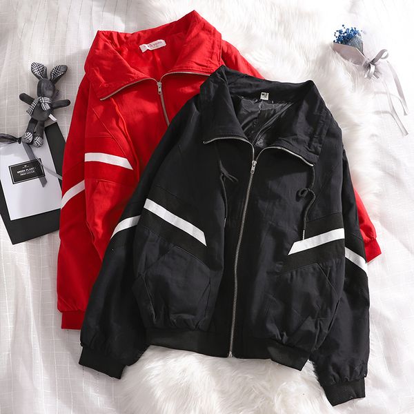 

korean baseball women jacket casual pocket solid red loose ladies coat long sleeve fashion autumn women street new mm60njk, Black;brown