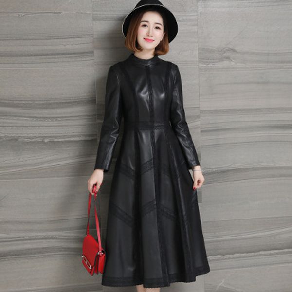

2018 new fashion genuine sheep leather trench h61, Tan;black