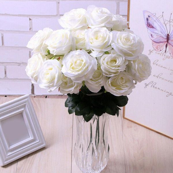 

10 heads artificial rose bouquet silk fake flowers wedding party bedroom decor red, gray purple, white