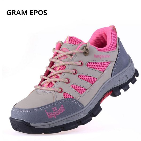 

gram epos female industry anti-skip steel toe caps work safety shoes woman outdoor site tool bota protect footwear shoes, Black