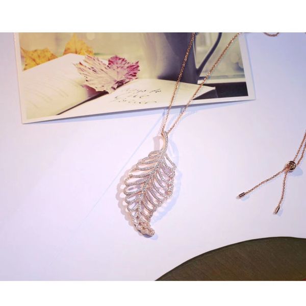 

fashion- european new fashion punk gold hollow zircon leaf leaves pendant necklace long chain charm jewelry women sterling silver jewelry