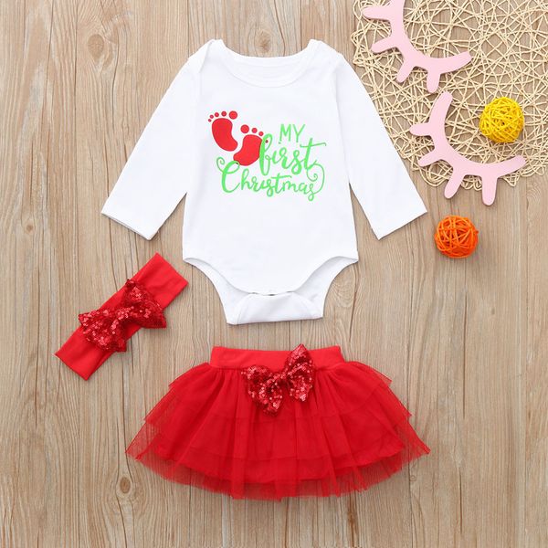 

мой первый рождество новорожденного младенца девочки рождество рождество письмо ромпер пачка юбка наряды набор conjunto infantil menino#3, White