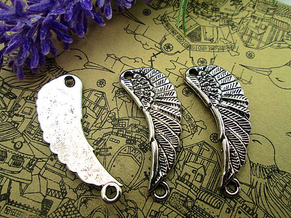 

30pcs--wing charms, antique tibetan silver angels fairy wings feathers charm pendants connector 29x10mm, Bronze;silver