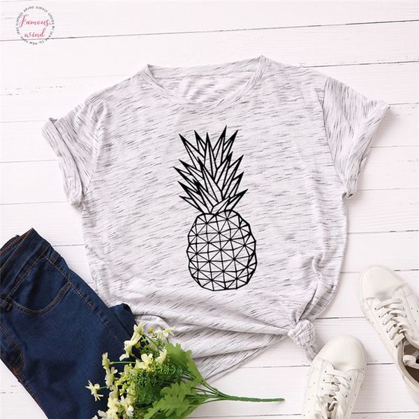 

plus size s 5xl fashion pineapple print t shirt women shirts 100% cotton o neck short sleeve summer t shirt casual, White