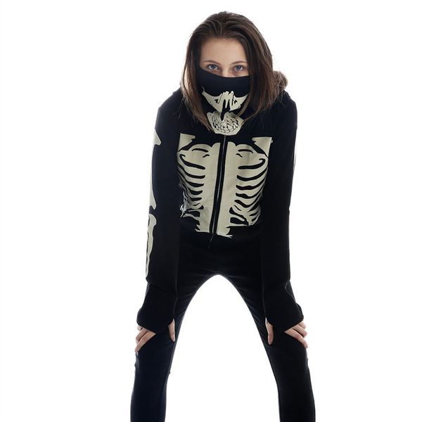 

womens autumn hoodies cardigan skulls taro print fashion style female clothing long sleeve hip hop casual apparel, Black