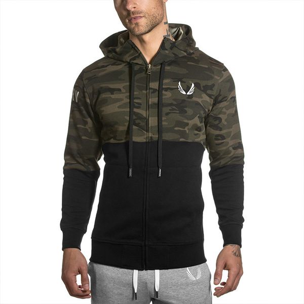 

muscle fitness brothers hoodie men's running sports casual camouflage zipper hoodle long-sleeved coat a generation of fat, Black;red