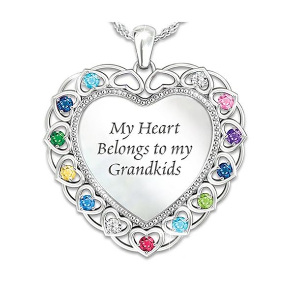 

my heart belongs to my grandkids heart pendant chain necklaces for female long chains necklace for women, Silver