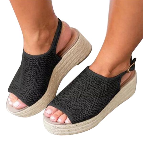 

2019 newly women platform wedge shoes peep toe weaving sandals fish mouth shoes for summer