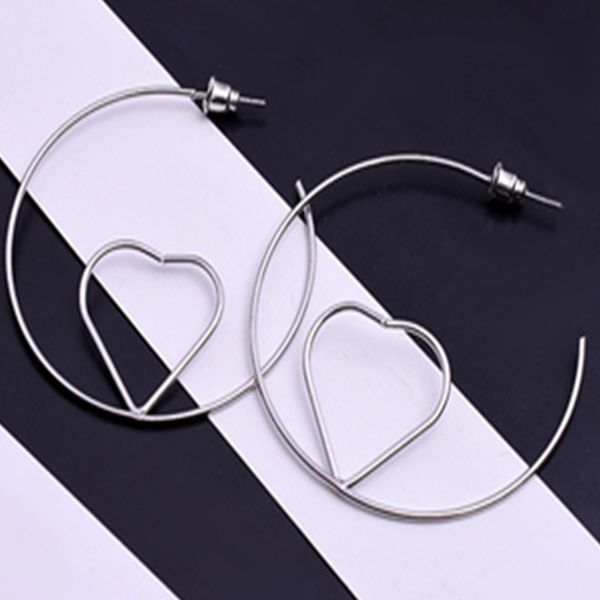 

yunkingdom simple round heart silver/gold fashion hoop earrings for women statement jewelry, Golden