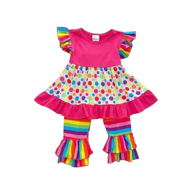 

summer girls kids set fashion baby girls kids set cute rainbow polka dot, White