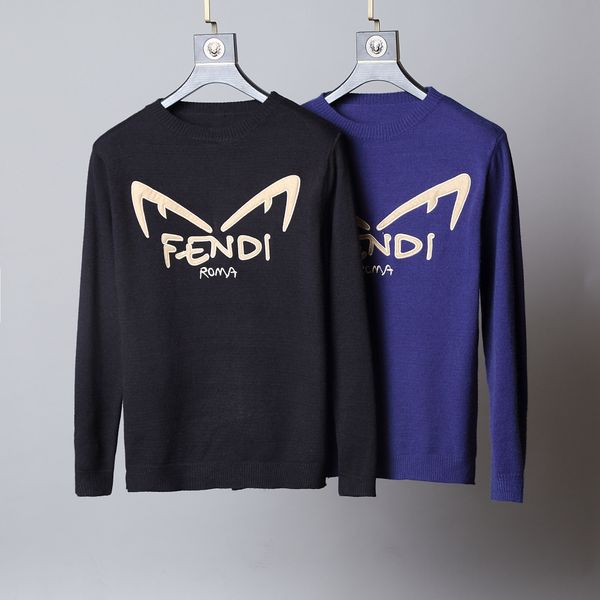 

new 2019 luxury men's winter embroidered sweater o collar long sleeve knit sweater outerwear imported clothing size 3xl, White;black