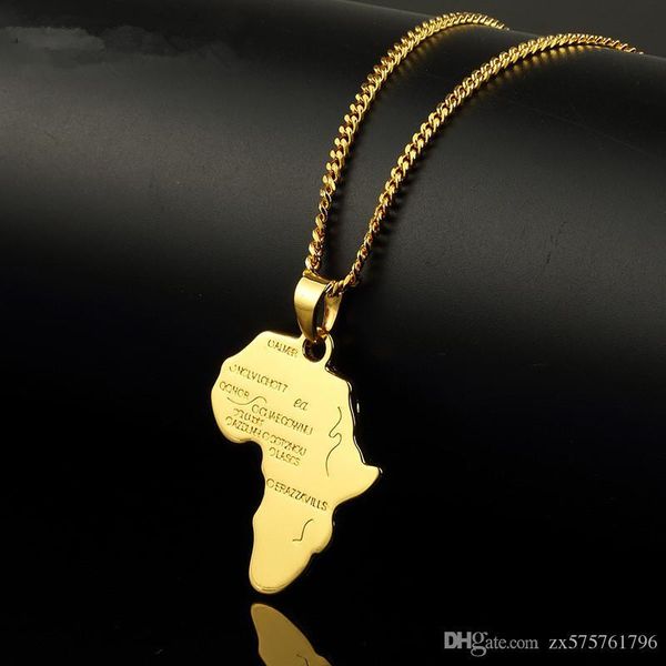

trendy men gold silver africa map pendant necklaces fashion jewelry for 18k gold plated 60cm long chain micro hip hop rock mens