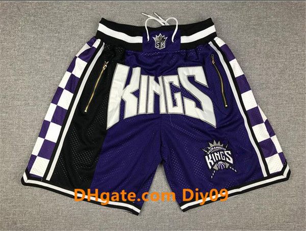 

2020 men sacramento kings basketball just don pocket shorts vintage breathable stitched pants mitchell & ness hip-hop classic shorts, Black