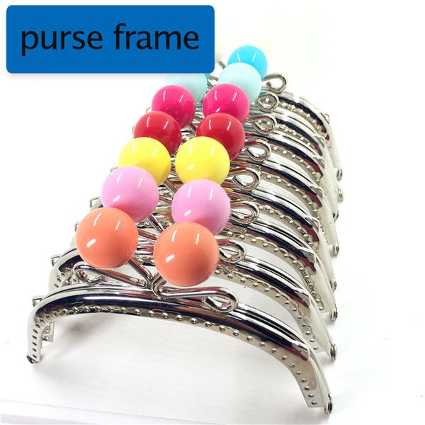

12.5cm silver women diy coin bag making metal clasp colorful ball kiss buckle purse frame no knurling pattern 10pcs/lot, Black