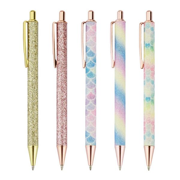 

ballpoint pens, 5pcs retractable pen black ink medium point (1.0mm) click ball pens rose gold office supplies for men, women, Blue;orange