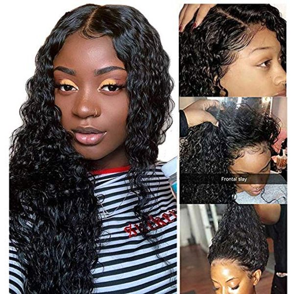 

curly human hair lace front wigs for black women wet and wavy pre plucked 360 laces frontal wig diva1, Black;brown