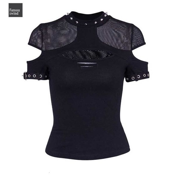 

vrouwen футболка punk casual chic gothic zomer mesh гат klinknagel sexy club цварт ol hop vrouwelijke даст гот tops, White